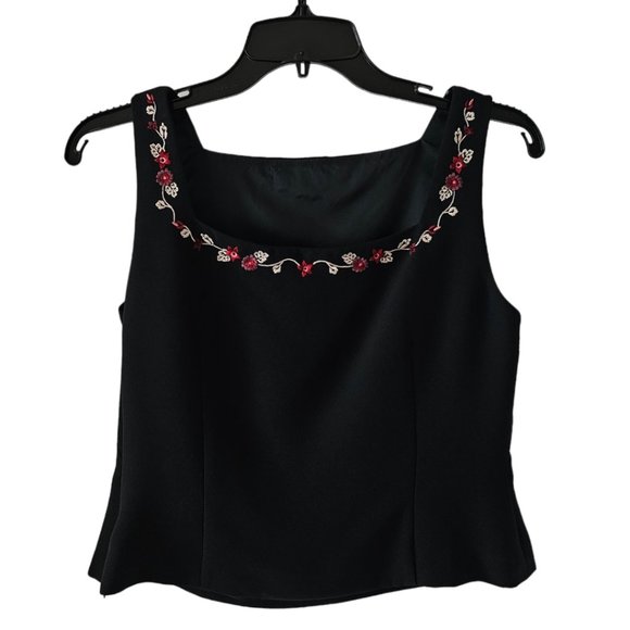 Petite Sophisticate Square-Neck Sleeveless Embroidered Top | NWOT | 4P | Black - Picture 4 of 16